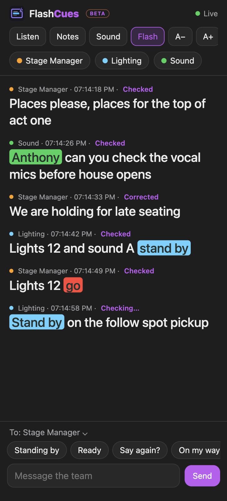 FlashCues live view on a phone